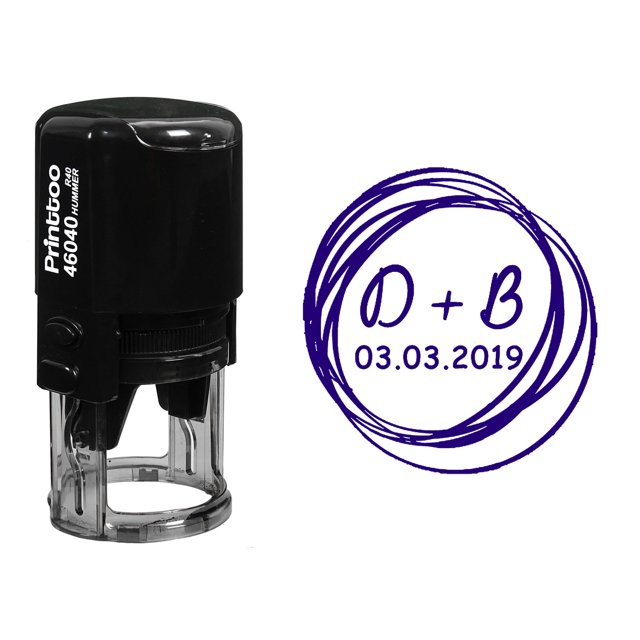 Printtoo Self Inking Custom Rubber Stamp Round Scribble Save The Date Personalized Stamper Gift Idea-Violet