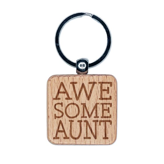 Awesome Aunt Fun Text Square Keychain Charm Tag - Engraved Wood