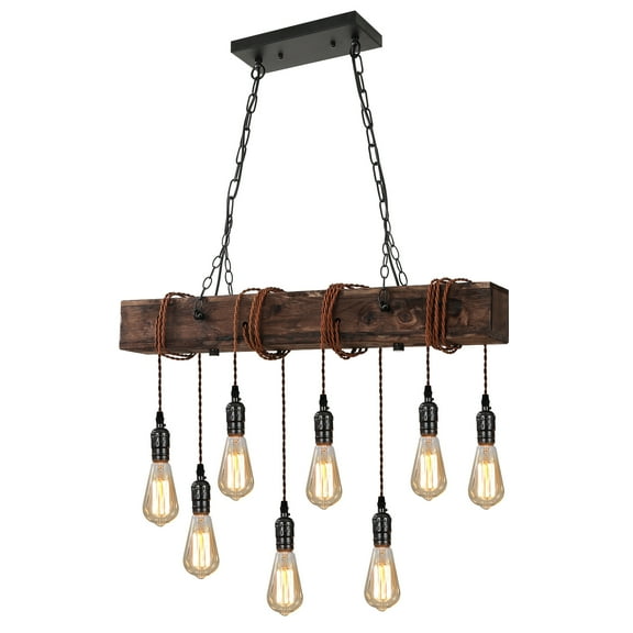 8-Light Farmhouse Distressed Balck and Brown Wood Linear Maison Jar Glass Shape Chandelier