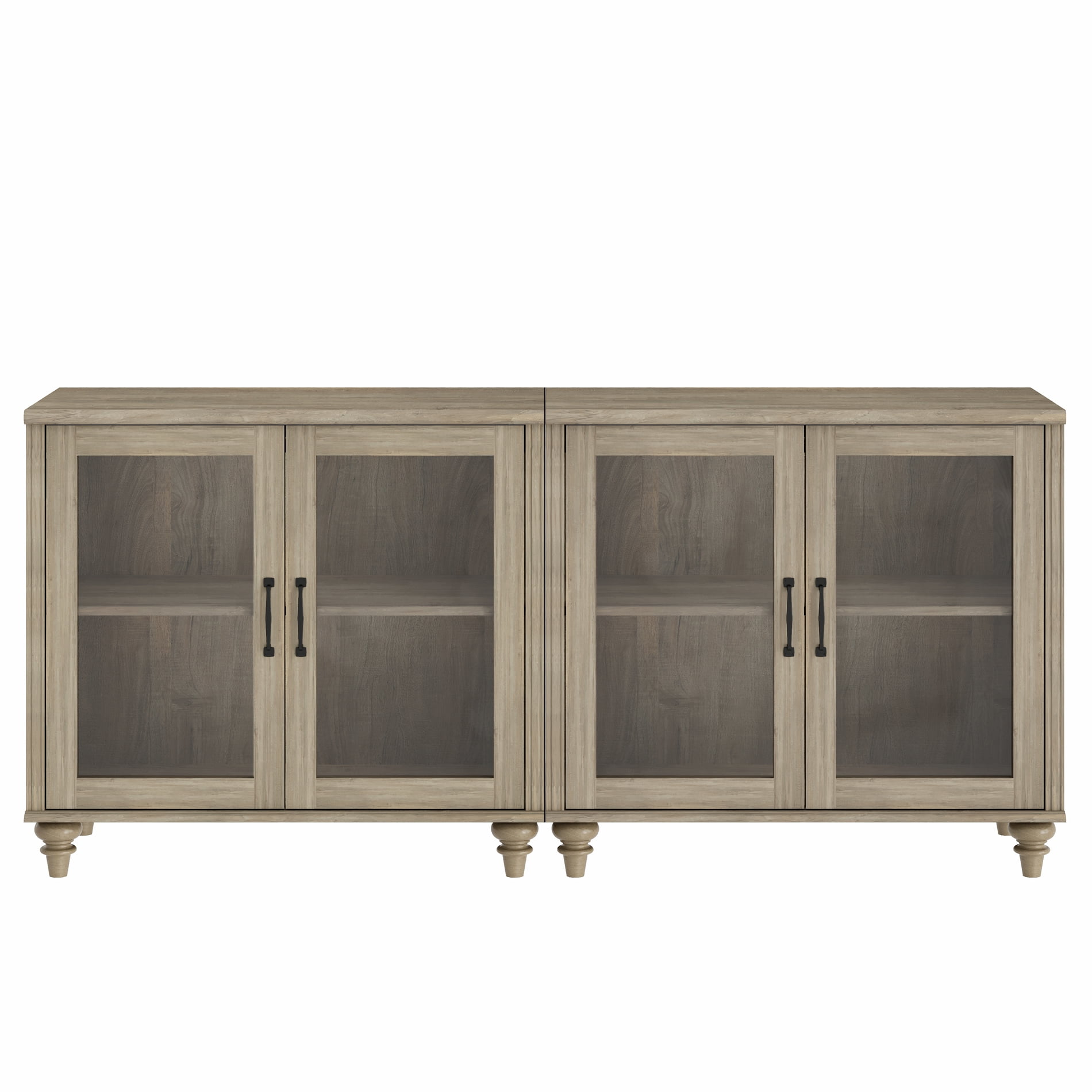 Buffet Cabinet with 4 Glass Door, Kitchen Storage Cabinets with Adjustable Shelf, 68 inch, Wash Gray