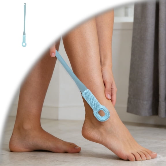 Toe Cleaning Brush with 15.7" Long Handle, Silicone Foot Scrubber & Exfoliating Anti-Itch Brush for Bath & Feet, No-Bend Long Reach Feet Cleaner for Seniors & Daily Living
