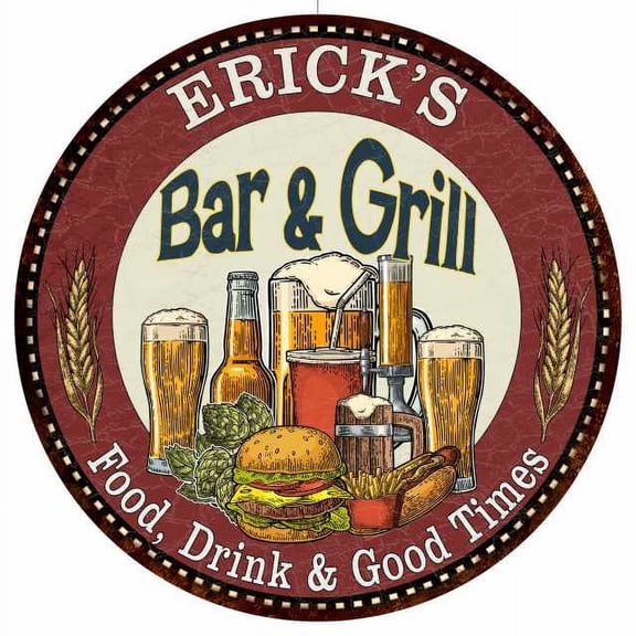 ERICK'S Bar and Grill 14" Round Metal Sign Kitchen Wall Decor 100140020162