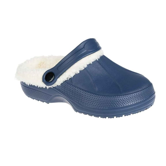 FOAMWALK Toddler Boy's Furry Little Solid Clog with Sherpa Lining - Toddler Classic Lined Clog, Navy, 5-6