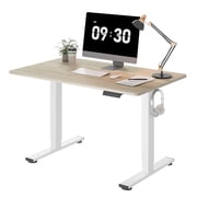 FitStand Electric Height Adjustable Standing Desk, 40x24 One-Piece Desktop Sit Stand up Desk with 176 lbs Load, 4 Memory Heights & 2 Hooks for Home Office, Light Brown