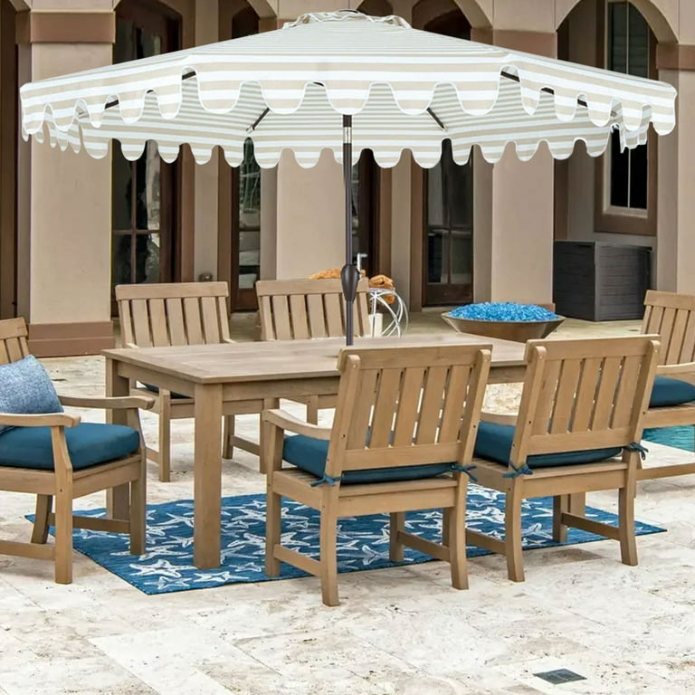 PolyTEAK Striped Outdoor Patio Umbrella, Fade Resistant Outdoor Umbrella with Easy Open Crank and Push Button Tilt Mechanism, (11FT, Beige White) - Walmart.com PolyTEAK Striped Outdoor Patio Umbrella, Fade Resistant Outdoor Umbrella with Easy Open Crank and Push Button Tilt Mechanism, (11FT, Beige White) - Walmart.com