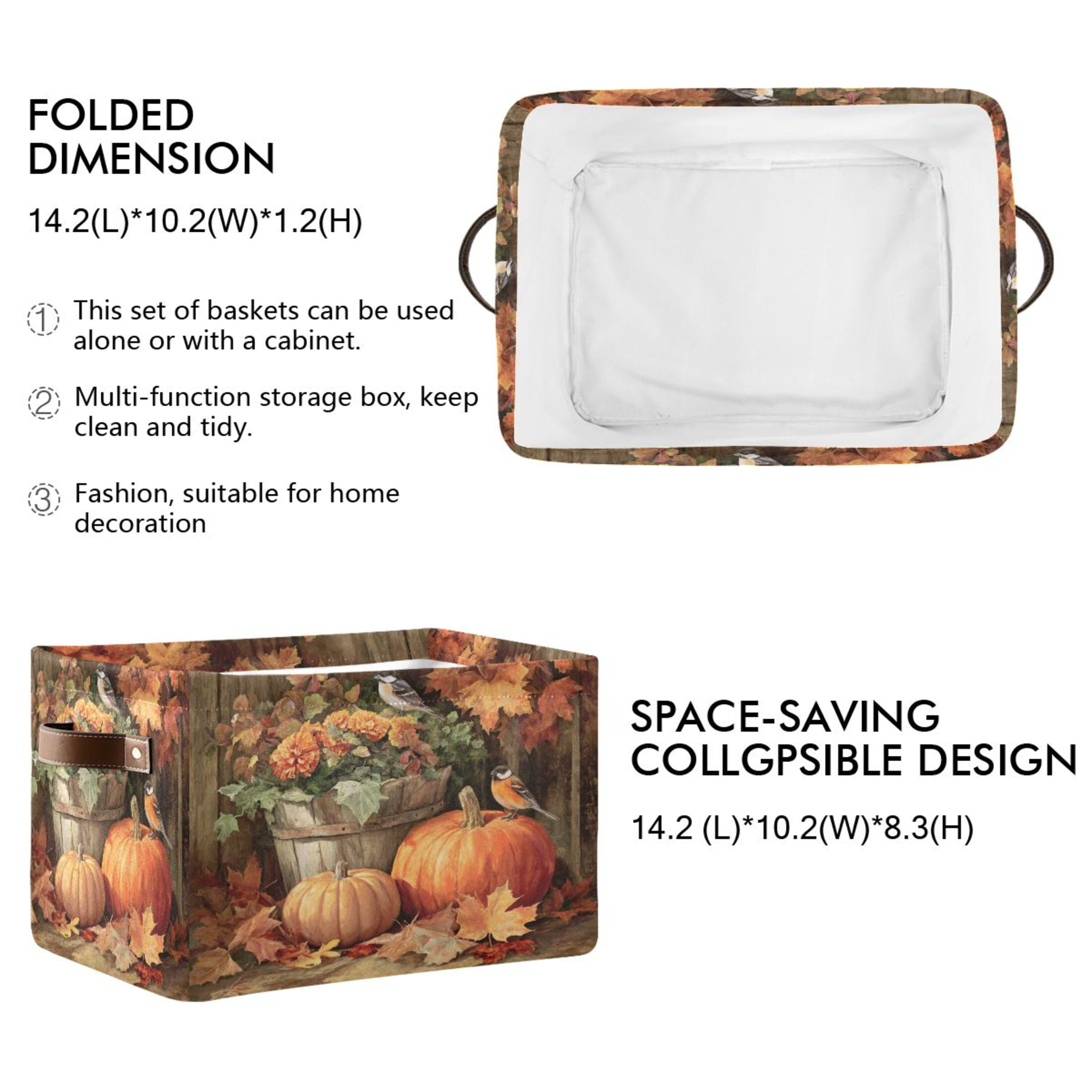 Foldable Storage Basket,Canvas Fabric Foldable Storage Bins with Handles Open Home Storage Bins Boxes for Toy Book Shelf Closet Baskets Beautiful Fall Scene