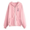 thumbnail image 5 of Wovix Women Cool Shirts Fasion Long Sleeve Ladies Cancer Pink Ribbon Heart Ribbon Full Zip Hoodie, 5 of 6