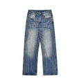 thumbnail image 1 of Men's Jeans Men's High Street Pattern Washed Straight Leg Micro Flared Jeans Versatile Retro Pants Jeans Homme Slim Light Blue M, 1 of 4