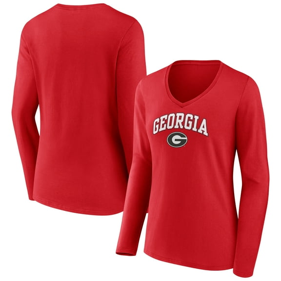 Women's Red Georgia Bulldogs Campus V-Neck Long Sleeve T-Shirt