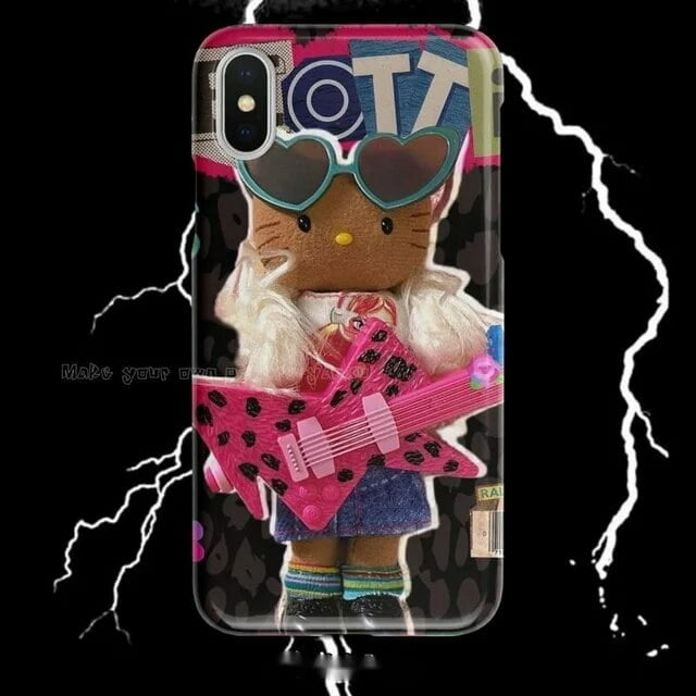 Sanrio Hello Kitty Steam Punk Syle Cool Guitar Anti Drop Funny Phone Case For iPhone 11 12 13 14 Pro Max Mini 6 7 8 Plus Case ZR