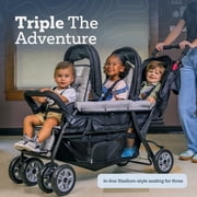 Foundations Compass Trio Triple Stroller, 3-Seat Tandem with Canopies and Reclining Seats, Red