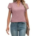 thumbnail image 4 of Gustave Ruffle Short Sleeve Tops for Women Eyelet Embroidery T Shirts Summer Casual Dressy Hollow V Neck Blouses "Pink, S", 4 of 7