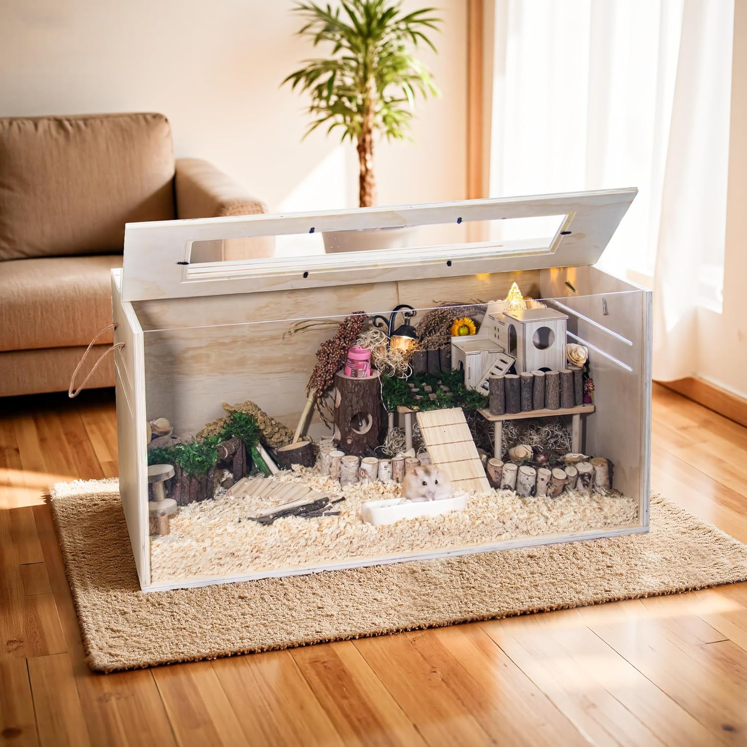 Hamster Cage Chewproof, 32" Wooden Guinea Pig Cage for Small Animals, Openable Top with Easy View Acrylic Panels for Hamster, Rabbit, Guinea Pig, Hedgehog(32" L x 15.7" W x 15.7" H)