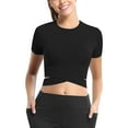thumbnail image 1 of Cathalem Oversized Tshirts for Women 2024 Summer Slim Fit Ribbed Knit Basic Tee Tops,Black M, 1 of 5