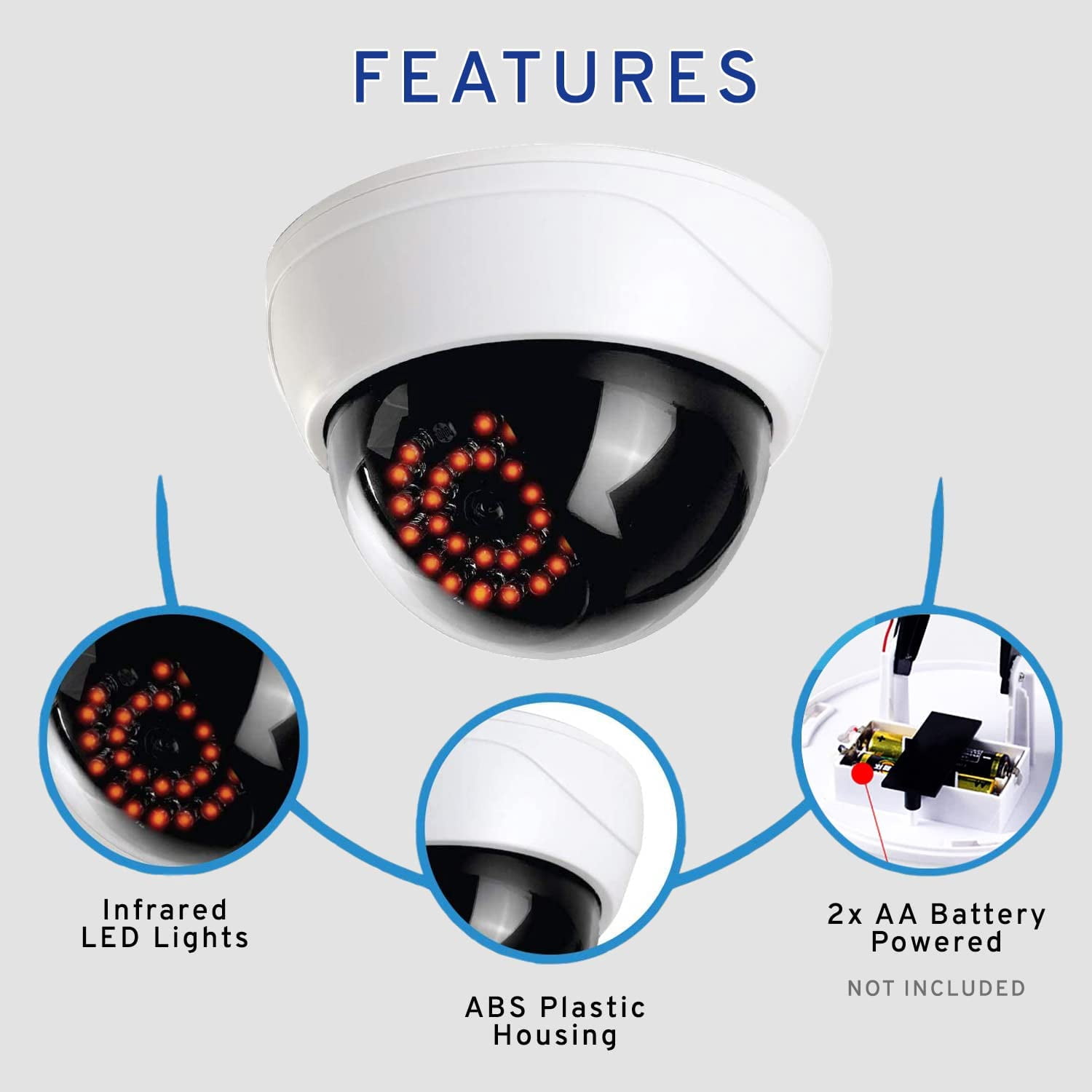 MaximalPower Fake CCTV Security Dummy Dome Camera with Red LED Light for Home, Shop, Business, etc. (4 Pack)