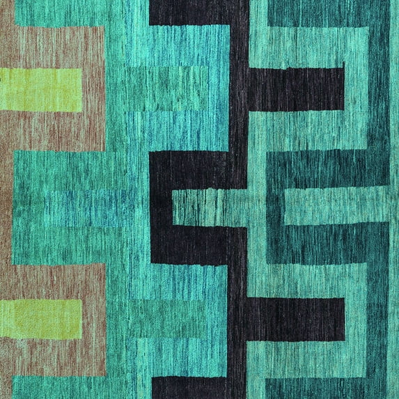 Ahgly Company Indoor Square Abstract Turquoise Blue Modern Area Rugs, 5' Square