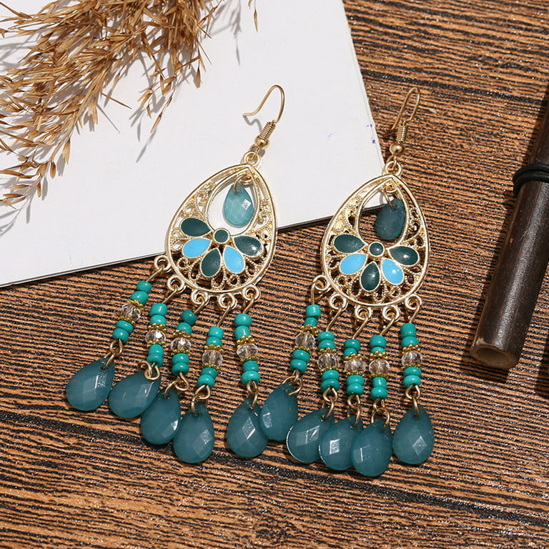 Feildoo Ethnic Earrings With Bead Decoration Bohemian Style