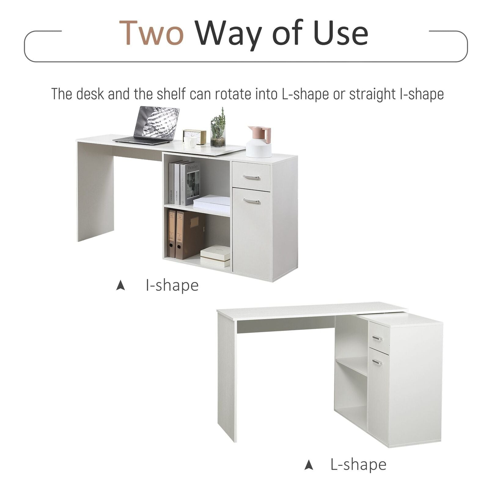 HomCom L Shaped Computer Desk Workstation with Storage Shelves and Cabinet for Home & Office Contemporary Style
