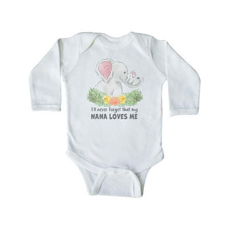 

Inktastic I ll Never Forget That My Nana Loves Me with Cute Elephants Gift Baby Boy or Baby Girl Long Sleeve Bodysuit