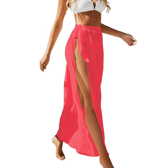 Busydd Women's Skirts Trendy Vacation Tie Side Beach Cover Ups Summer Solid Color Slit Wrap Skirt Free Size