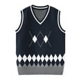 thumbnail image 2 of AHTJRT Boys Girls V Neck Sweater Vest Fashin Classic Argyle Graphics Printed Pullover Warm Knitted Sleeveless Sweater Jersey College Style Vest Blue 4-5 Years, 2 of 6