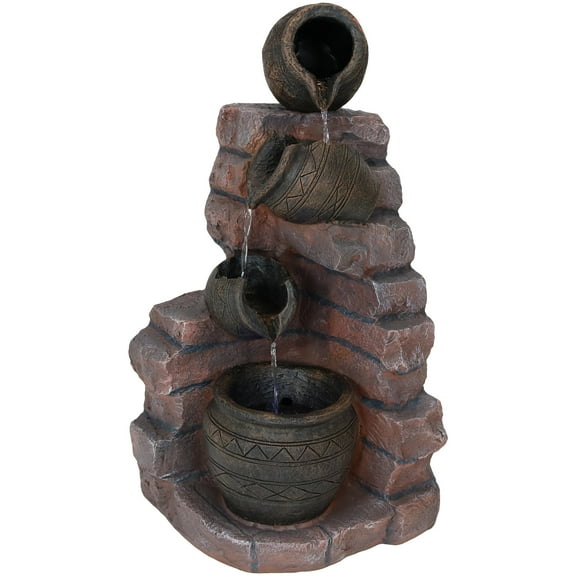 Sunnydaze Crumbling Bricks and Pots Sculptural Brown Polyresin Solar Outdoor Fountain