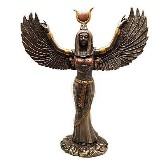 Egyptian Theme Isis With Open Wings Goddess of Magic and Nature Bronzed Statue Sculpture