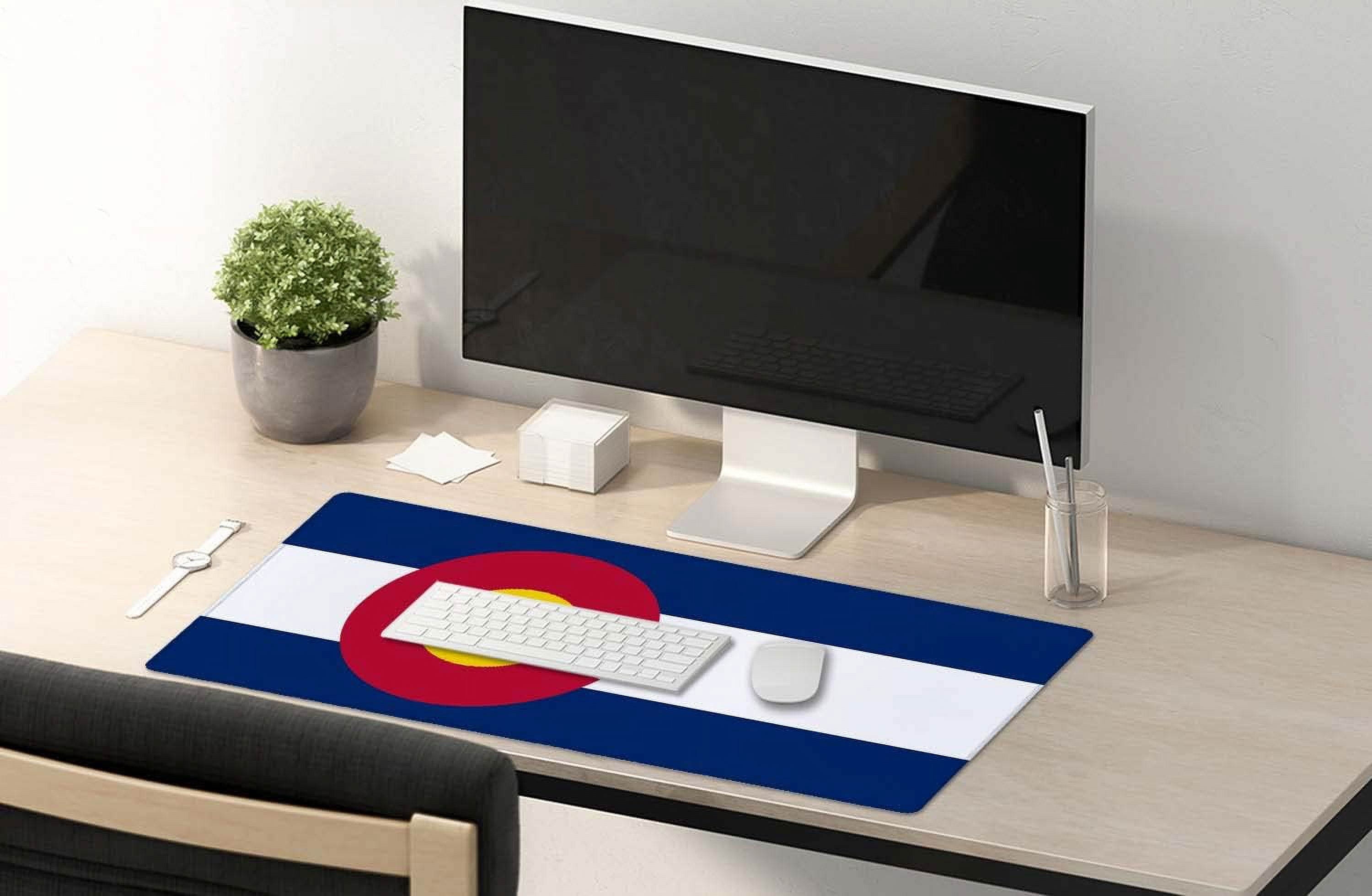 Extended Gaming Mouse Pad Mat Large Desk Mat Non Slip Rubber Base Computer Desktop Laptop Keyboard Mouse Mat Stitched Edges, 35.4x15.7 in XXL Waterproof Mousepad for Work Game, Colorado Flag