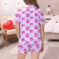 thumbnail image 5 of Tisuna Girls Outfit Set Child Bowknot Flower Print Short Sleeve Lapel Neck Sleepwear Cute Comfortable Summer Girls Loungewear Set Purple Size 7-8 Years, 5 of 5