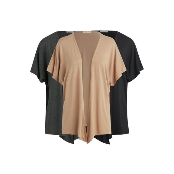 Free to Live - 3 Pack Women's Short Sleeve Kimono Style Cardigan - Dolman Cut, Loose, Lightweight Coverups/Sweater