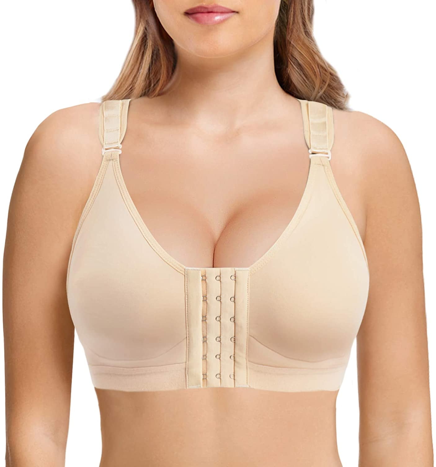 Nebility Women Post Surgery Bra Front Closure Sport Bra Removable Pads