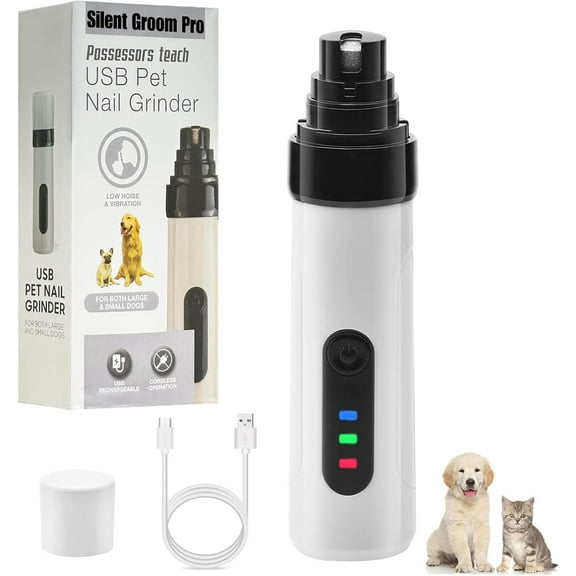 Dog Nail Grinder,Low Noise USB Rechargeable Pet Clipper,Painless Pet Paw Grooming & Trimming Tool,Suitable for All Dogs and Breeds