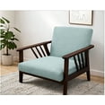 thumbnail image 1 of Toytexx Mid-Century Modern Accent Chair, Solid Wood Frame Armchair with Slatted Arms and Cushioned Fabric Upholstery, Single Lounge Chair for Living Room, Bedroom, or Office, Light Green, 1 of 6
