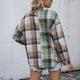 thumbnail image 5 of Camisa a cuadros de manga larga para mujer, diseño de bolsillo en el pecho con botones, abrigo informal holgado a la moda para mujer, verde L, 5 of 7