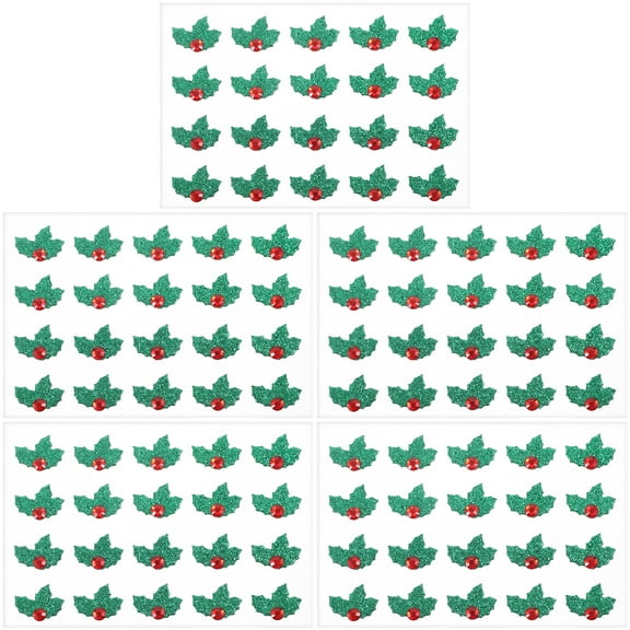 OUNONA Set of 5 Red Holly Leaf Stickers for Christmas Holiday Decorations, Festive Seasonal Xmas Craft Stickers