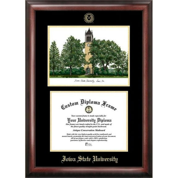 Campus Images IA998LGED-1185 8.5 x 11 in. Iowa State University Gold Embossed Diploma Satin Mahogany Frame with Lithograph