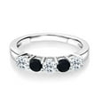 thumbnail image 2 of Gem Stone King 925 Sterling Silver White Topaz and Black Onyx Wedding Band Ring for Women (0.91 Cttw, Round 3.5MM, Gemstone November Birthstone, Size 6), 2 of 4