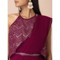 thumbnail image 4 of Wine Sequin Cape Belted Pre-Stitched Saree With Attached Blouse, 4 of 6