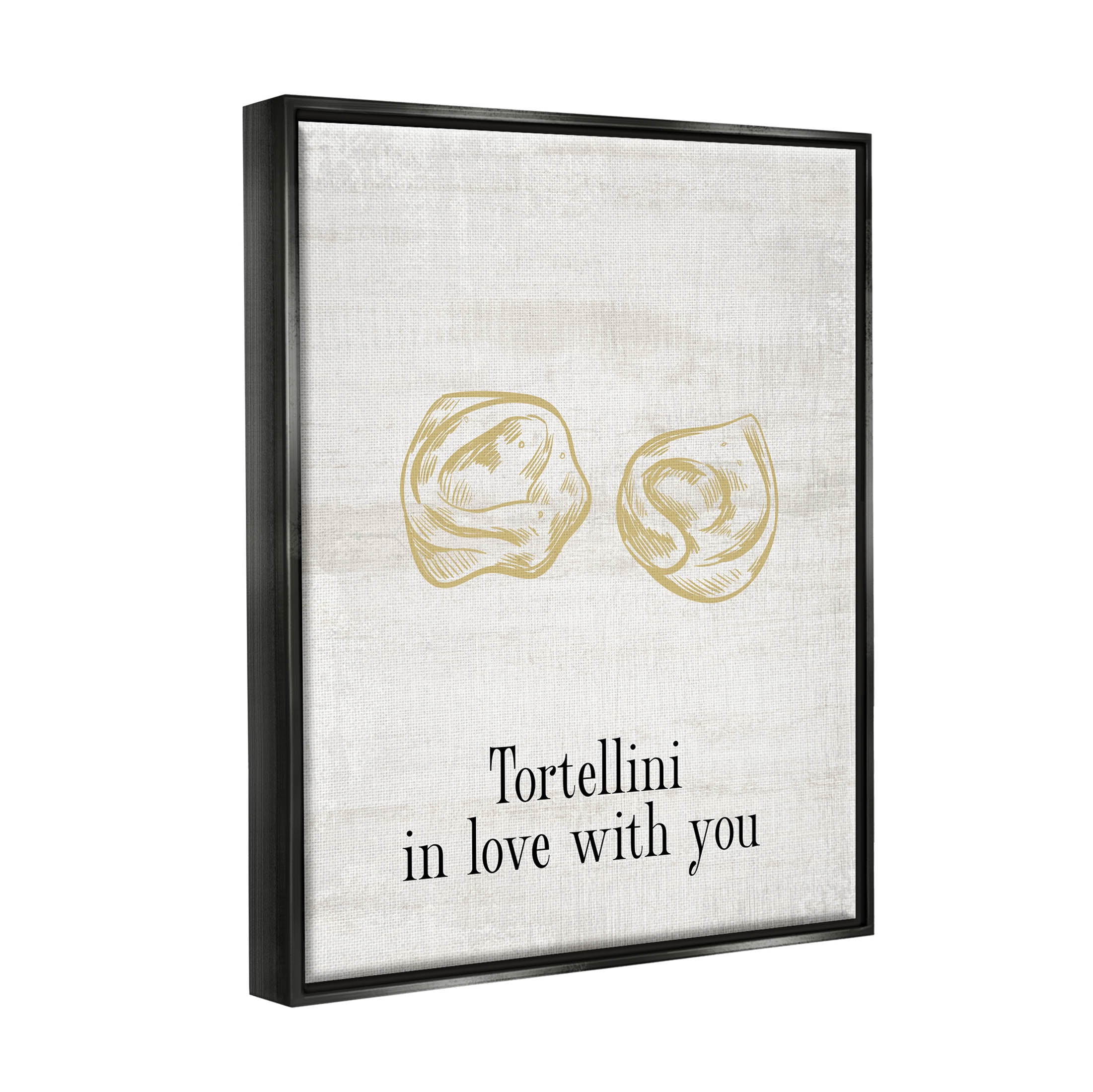 Stupell Industries Tortellini In Love With You Humor Graphic Art Jet Black Floating Framed Canvas Print Wall Art, Design by Lil' Rue