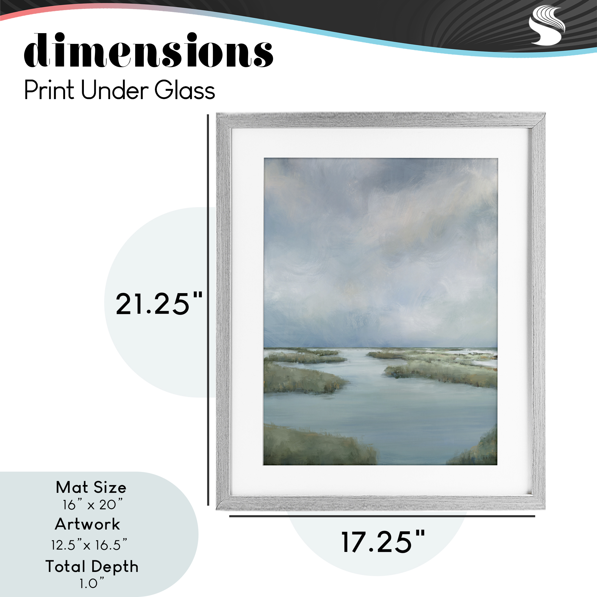 Hazy Marsh Land View Gray Framed Print Under Glass, design by Leah Noel Art
