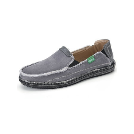 

UKAP Mens Flats Slip On Loafers Classic Boat Shoes Casual Canvas Shoe Men Comfort Breathable Moccasin Gray 10.5