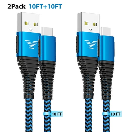 [2Pack]10ft USB C Cable,Type C Charger Fast Charging Braided Cable Compatible with Samsung Galaxy,Note,LG and Other USB C Charger-Blue