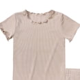 thumbnail image 5 of larppty Girls Shorts Set 2‑Piece Ribbed Knit Summer Outfit Short Sleeve Top & Elastic Waist Shorts Casual Playwear（Pink， 3-4 Years）, 5 of 6