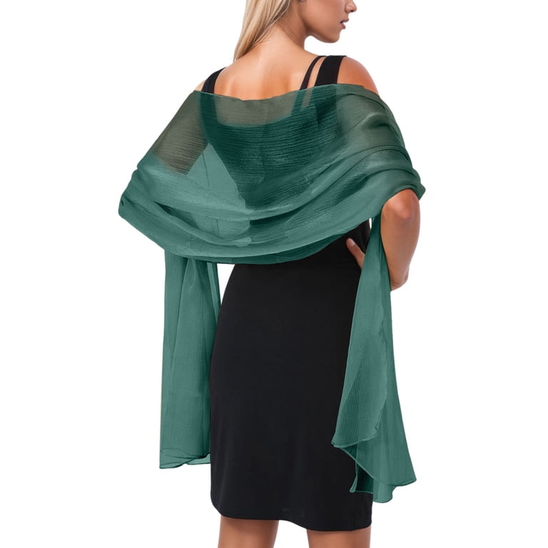 Gelikeya Shawls and Wraps for Evening Dresses Elegant Formal Chiffon Scarf Soft Wedding Guest Brides Sheer Shawl, Green, One Size