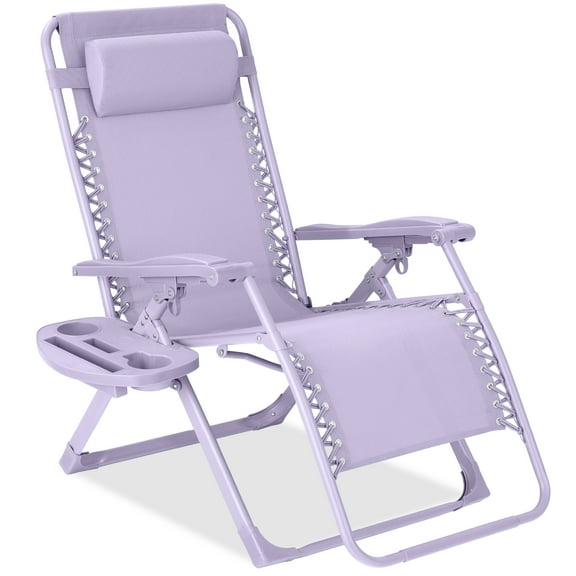 Best Choice Products Monochromatic Zero Gravity Chair, Folding Patio Recliner w/Side Tray, Headrest - Lavender