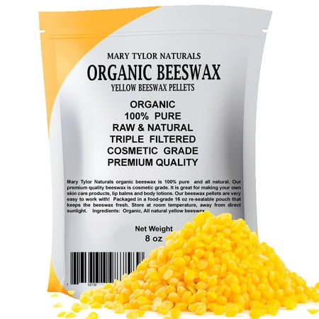 Yellow Beeswax Pellets 8 oz, Cosmetic Grade Organic BeesWax Pellets, Great for DIY Lip Balm Recipes Body Creams Lotions Deodorants By Mary Tylor