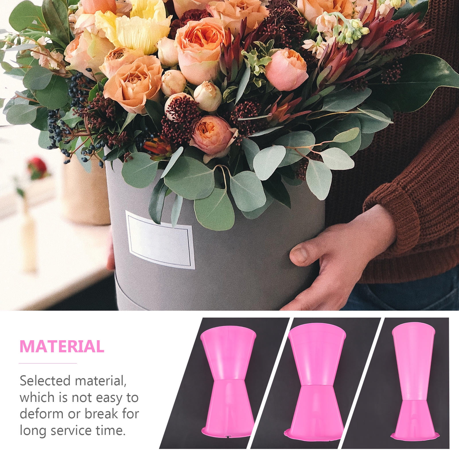 FENGGUIQU Pink Plastic Flower Fixing Stand for Floral Shop Supplies 3Pcs