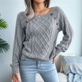 thumbnail image 6 of Women'S Casual Knitted Pullover Sweaters Long Sleeve Crew Neck Jumper Tops Gray L, 6 of 10