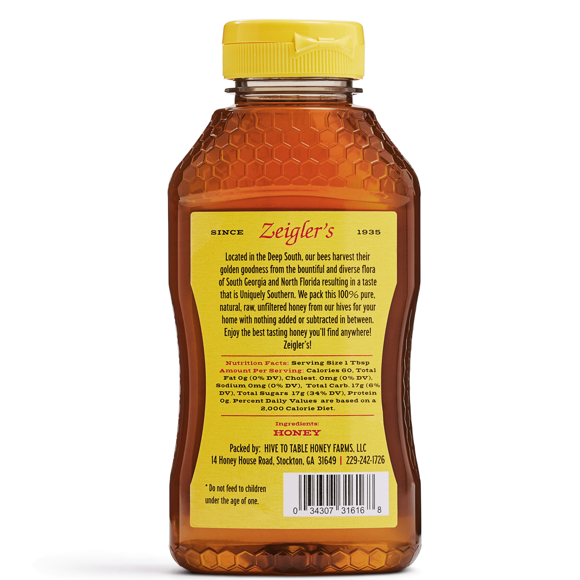 Zeigler's Georgia Honey 16oz Local, Raw, Unfiltered, Squeeze Bottle