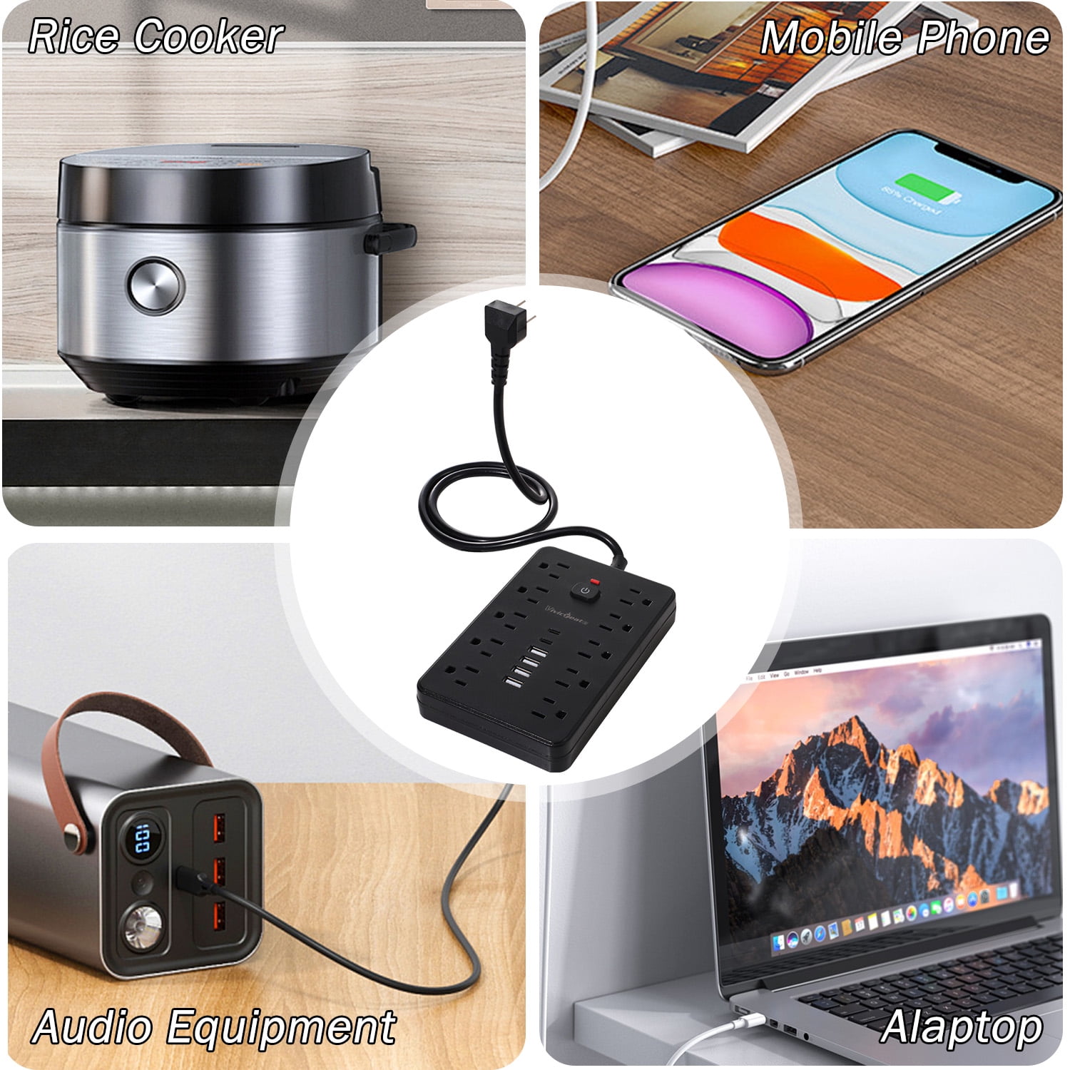 Vivicreate 15-in-1 Power Strip Surge Protector with 10 AC Outlets, 4 USB-A and 2 USB-C Ports, Ultra Flat Plug 3 ft Extension Cord, Wall Mount Charging Station for Home Office Dorm